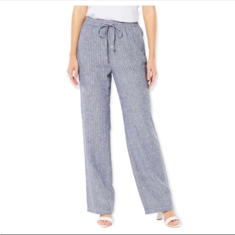 Chelsea & Theodore Linen Pant Blue Stripe Medium Beachy Nautical Coastal